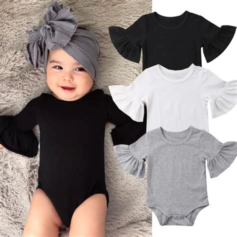 Baby Solid Cotton Flare Sleeve Bodysuits Newborn Infant Babies Girls