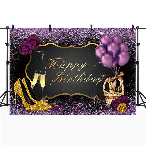 Rbqokj 8x8ft Women 40th Birthday Backdrop Gold Purple High Heel Glass Decor Sex Black