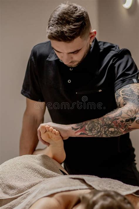 Young Woman Having Feet Massage In Beauty Salon Close Up View Stock Image Image Of Beauty