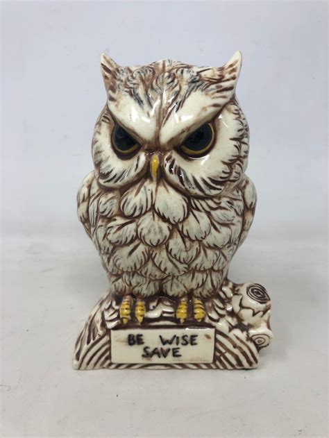 Vintage Be Wise Save Owl Ceramic Coin Piggy Bank W Stopper Etsy