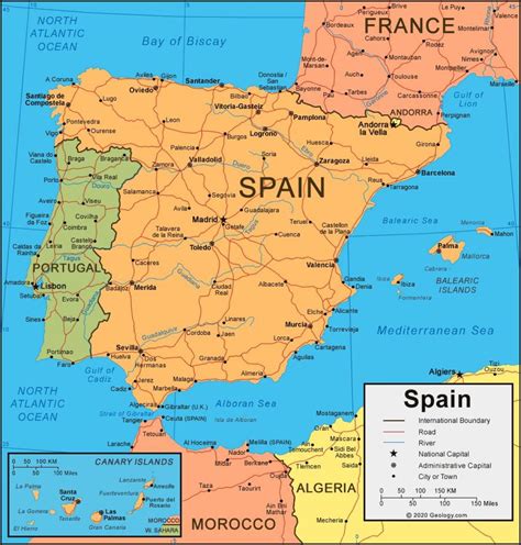 Mappa Della Spagna E Nei Paesi Limitrofi Mappa Della Spagna E Nei