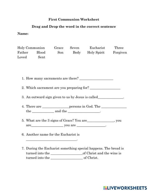 First Communion Worksheet Live Worksheets