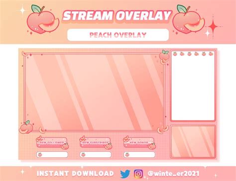 Twitch Cute Peach Screen Overlay Streamer Graphics Kawaii Paste