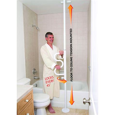 Stander Security Pole And Curve Grab Bar White Fits 7 Ft To 10 Ft