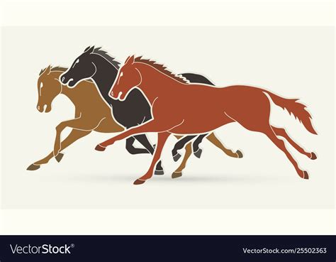 Group Horses Running Cartoon Graphic Royalty Free Vector