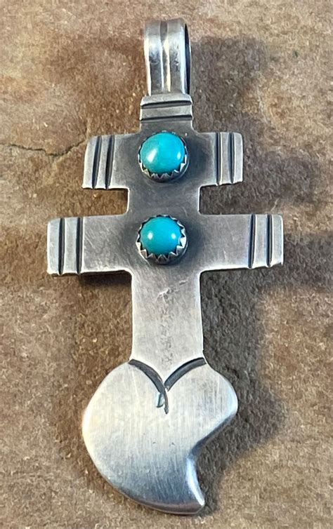 Leon Archuleta Navajo Sterling Silver And Turquoise Isleta Cross Pendant