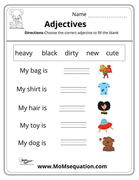 Adjectives Worksheets For Kindergarten Grade12 Adjective Worksheet
