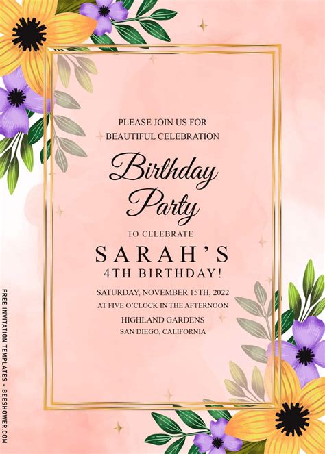 7 Fancy Floral Birthday Invitation Templates Free Printable Baby