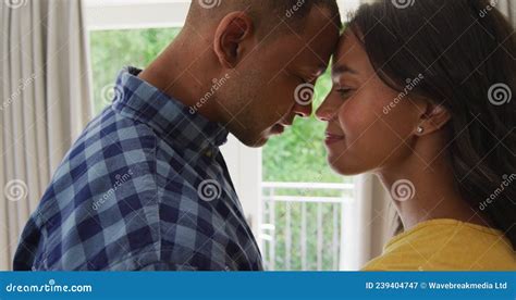 Two People Mid Adult Woman Female Mixed Race Man Male People Close Happy Biracial Couple