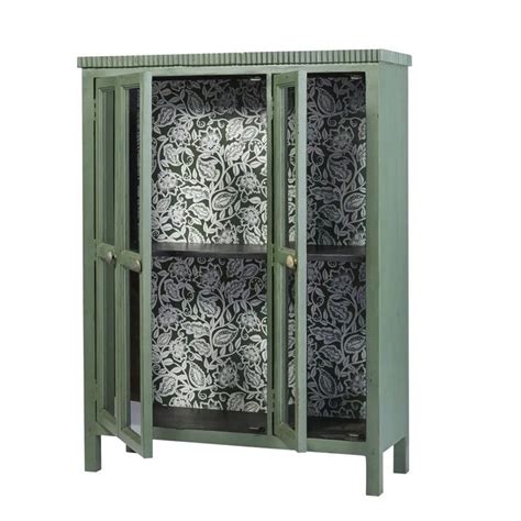 Green Solid Acacia And Tempered Glass Door Display Case Maisons Du