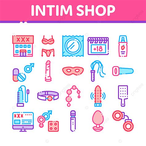 Intim Shop Sex Toys Collection Icons Set Vector Intime Boutique Le