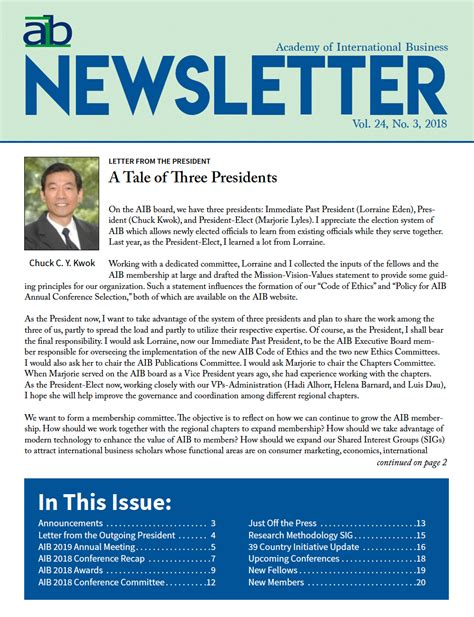 AIB Newsletter: Vol. 24, Issue 3 - Academy of International Business (AIB)