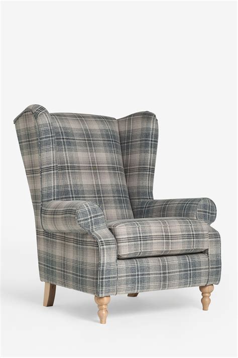 Buy Versatile Check Nevis Grey Grande Sherlock Highback Armchair From