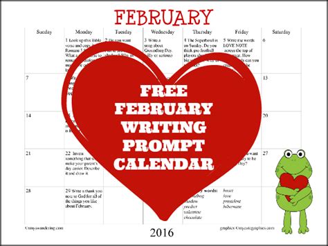 February Writing Prompt Calendar February Writing Homeschool Writing
