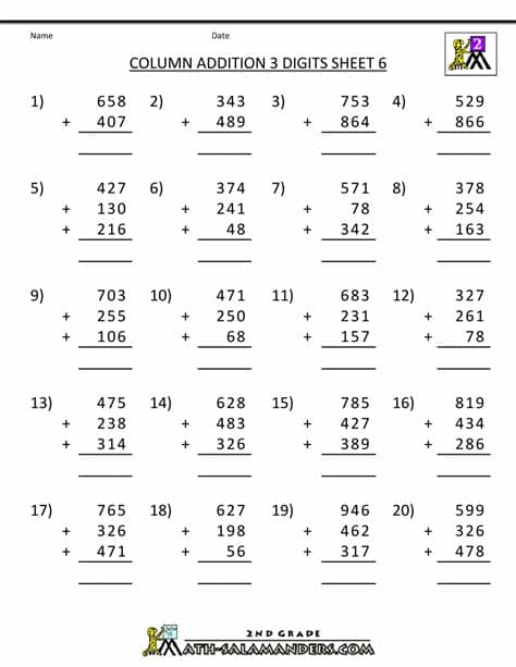 Free Printable Addition Worksheets 3 Digits