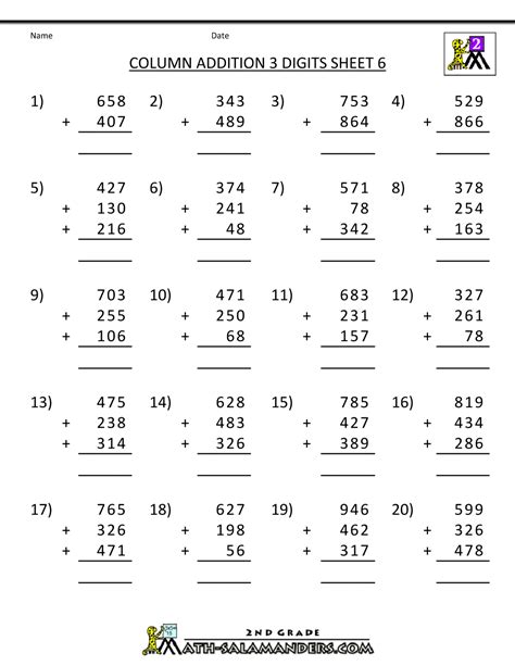 Free kindergarten to grade 6 math worksheets, organized by grade and topic. Free Printable Addition Worksheets 3 Digits