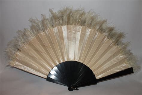 Antique Victorian Ladies Hand Held Fan Vintage Satin And Feather Fan