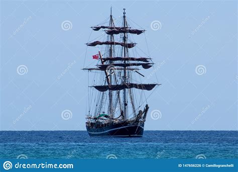 Large Sailing Ship Sailing On The Sea Of Sicily Stock Photo Image Of