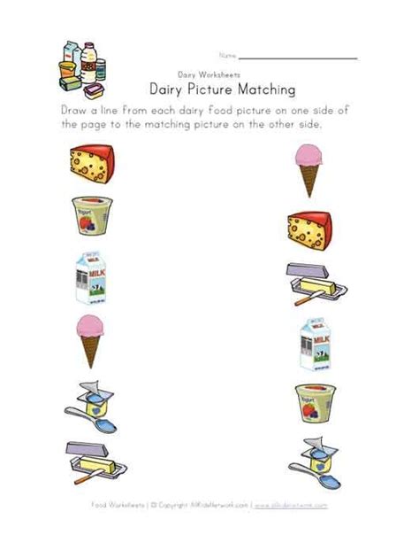 You can even discuss serving sizes for each group depending on the age of the child. dairy picture matching worksheet | No dairy recipes, Dairy ...