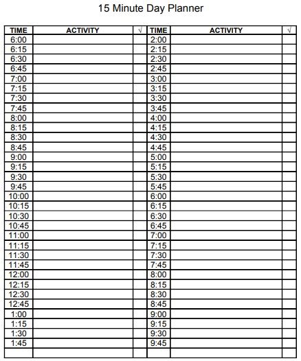 Printable 15 Minute Schedule Template Vrogue