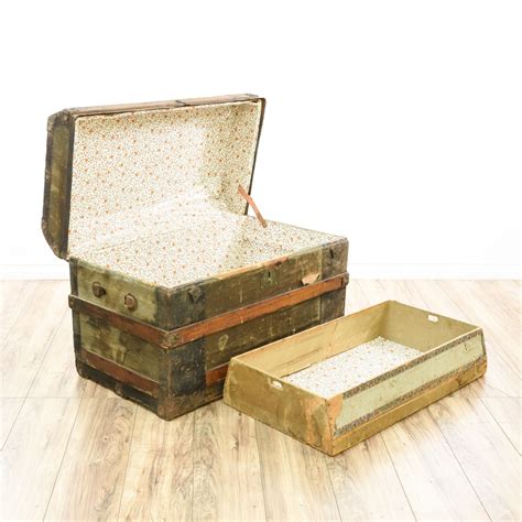 Antique Distressed Metal And Wood Travel Trunk Online