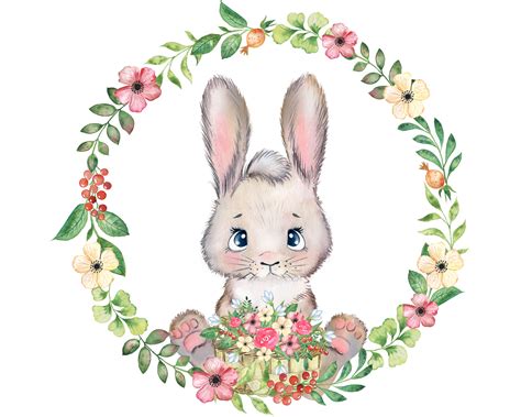 Cute Watercolor Bunny Clipart Digital Art And Collectibles Pe