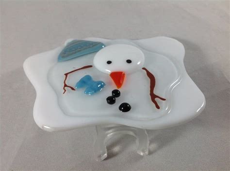 Melting Snowman Fused Glass Plug In Winter Night Light Fused Glass Ornaments Fused Glass