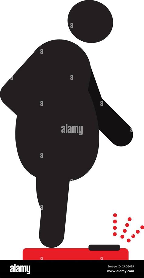 Fat Man Standing On Floor Scales Silhouette Icon Obesity Overweight