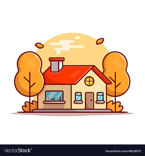 Autumn House With Trees Cartoon Royalty Free Vector Image