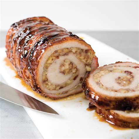 This grilled stuffed pork loin recipe is stuffed with pineapple and swiss chard. Grilled Pork Loin with Apple-Cranberry Filling on a ...