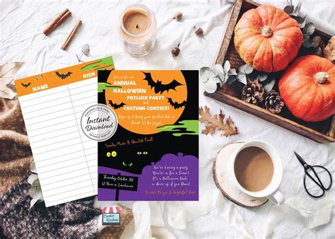 Halloween Potluck Flyer With Sign Up Sheet Editable Digital Etsy