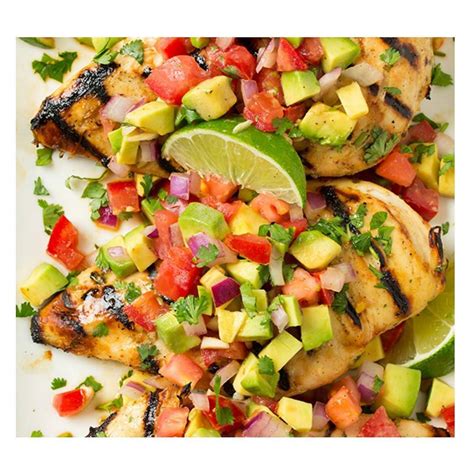 While the chicken is cooking combine the avocado, tomato, red onion, cilantro, lime juice, sea salt, and freshly cracked pepper, to taste. Grilled Cilantro-Lime Chicken with Avocado Salsa | Grilled ...