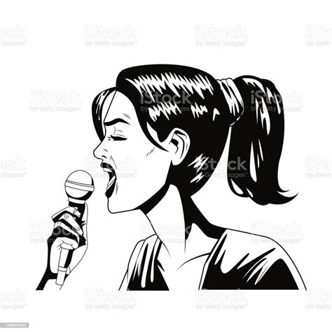 Young Woman Singing With Microphone Character Pop Art Style Stock