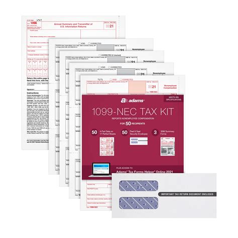 Buy Adams 1099 Nec Forms 2021 Tax Kit For 50 Recipients 4 Part 1099
