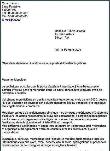 Exemple Lettre De Motivation Candidature Spontanée Responsable Logistique