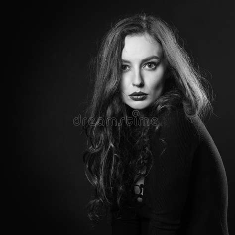 Dramatic Black And White Portrait Of Attractive Girl Stock Image