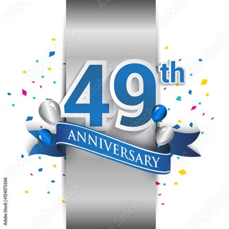 49th Anniversary Logo With Silver Label And Blue Ribbon Balloons