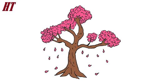 How To Draw A Cherry Blossom Tree Easy Youtube
