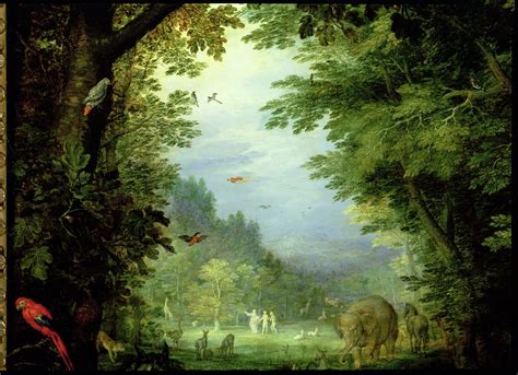 Die Erde Oder Das Irdische Paradies Detail Von Adam Und Eva Mit Gott