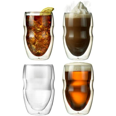 Serafino Double Wall 12 Oz Beverage And Coffee Glasses Set Of 4 Insulated Drinking Glasses