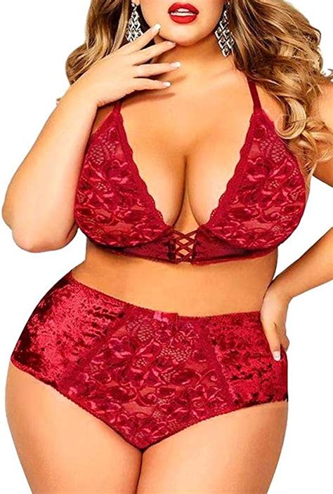 Amazon Com Plus Size Lingerie Set For Women Sexy Crushed Velvet Mesh