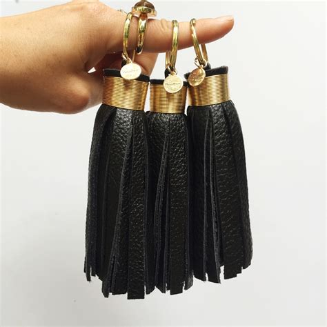 Large Classic Black Leather Tassel Keychain Etsy