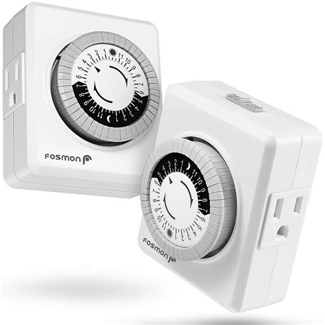 24 Hour Timer Outlet 2 Pack Fosmon 3 Prong Dual Outlet Plug In