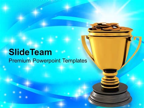 Golden Trophy With Dollar Coins Reward Winner Powerpoint Templates Ppt