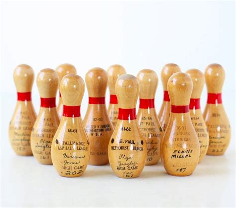 Vintage Bowling Pin Trophies Set Of 12 Miniature Bowling Etsy