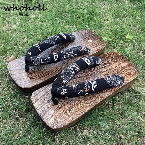 whoholl geta traditional japanese wooden geta summer man women sandals flat flip flops clogs