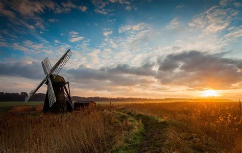 Field Morning Sunrise Mill Windmill Wallpapers Hd Desktop And