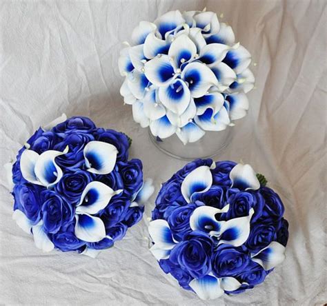 Wedding Bouquet Royal Blue Picasso Calla Lily Roses Bridal Etsy