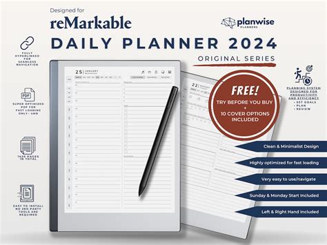 Remarkable 2 Daily Planner 2024 Original Remarkable 2 Templates