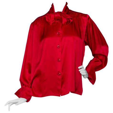 A 1980s Vintage Fire Engine Red Yves Saint Laurent Silk Blouse W Pussy